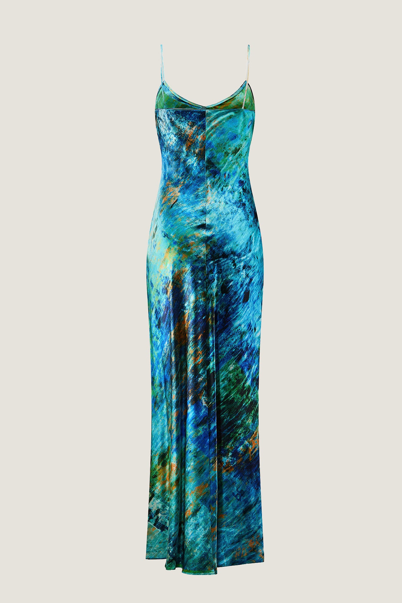 printed silk slip dress with photographic surface