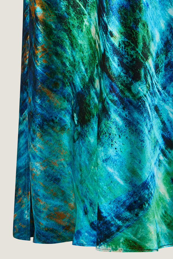 printed silk slip dress with photographic surface