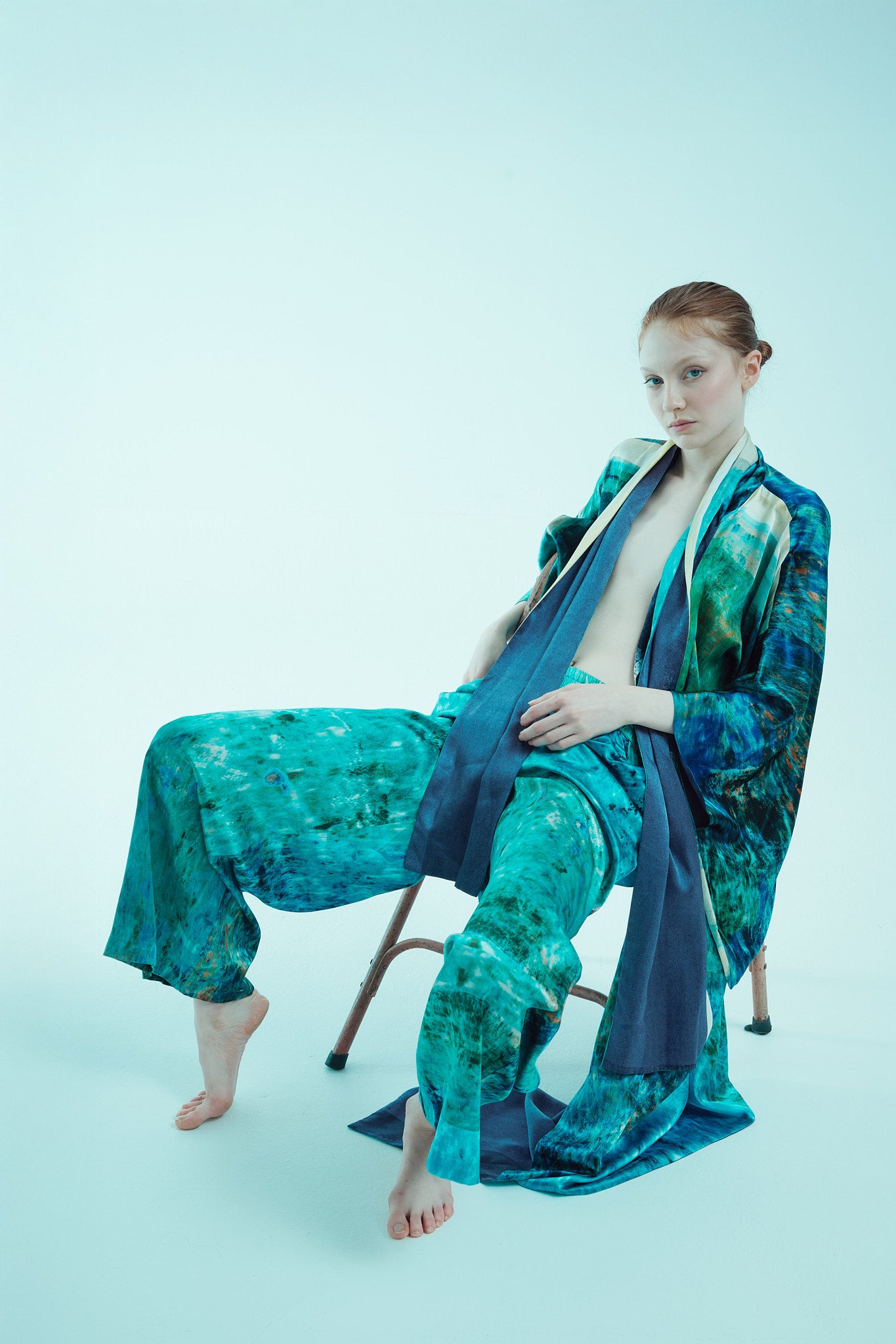printed silk wide leg pant with photographic surface