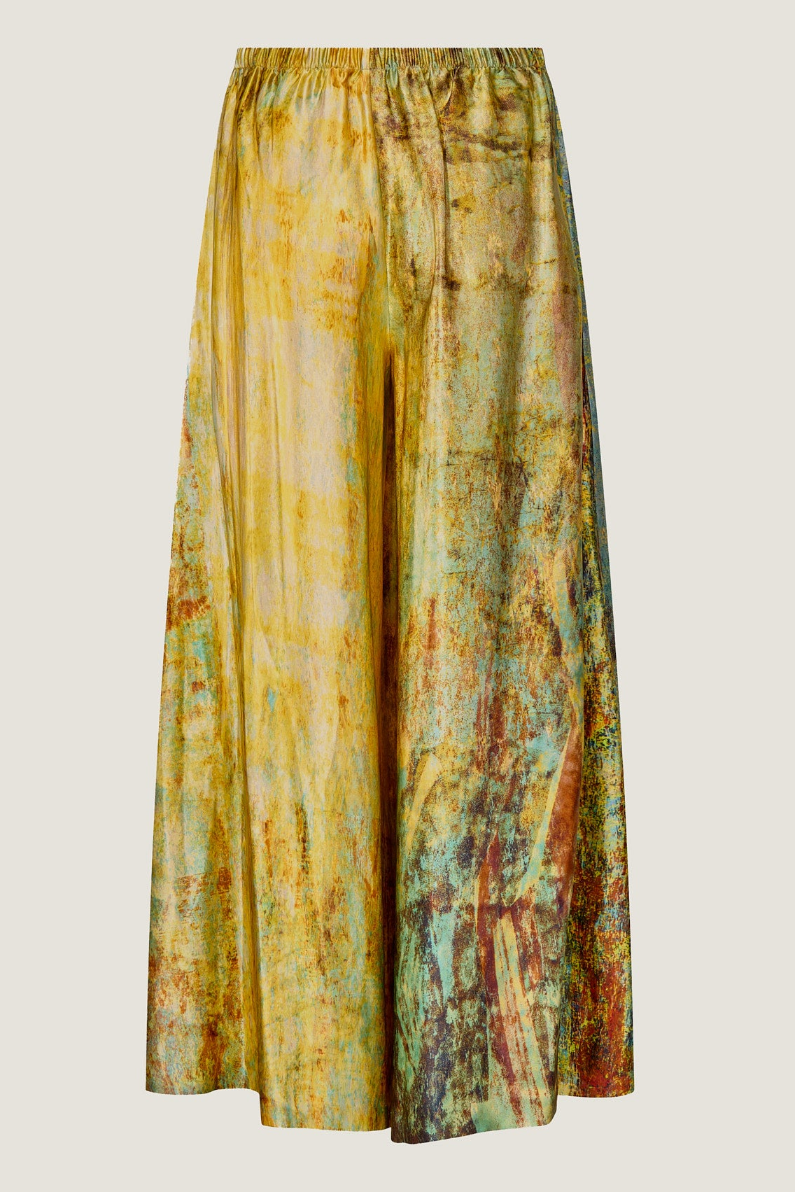 printed silk skirt pant with photographic surface