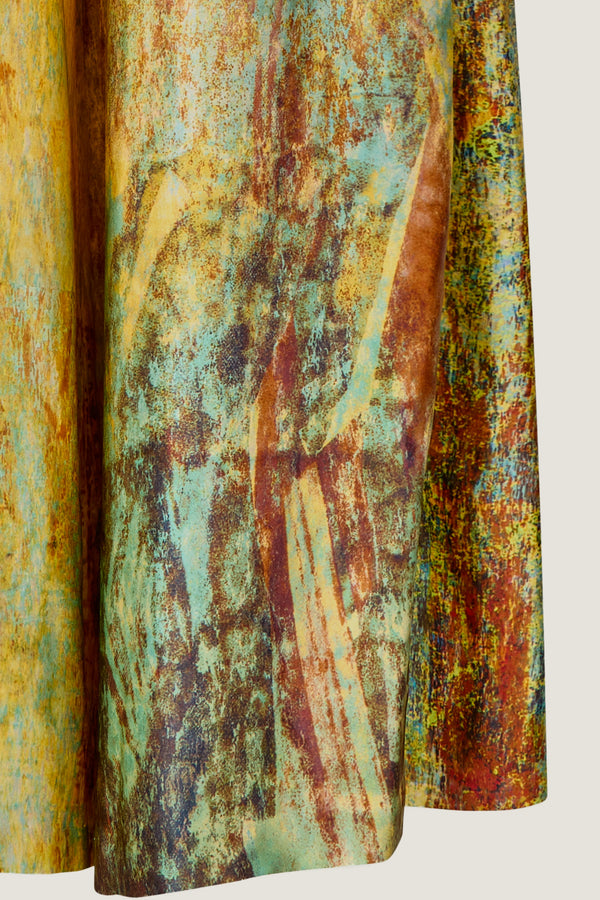 printed silk skirt pant with photographic surface