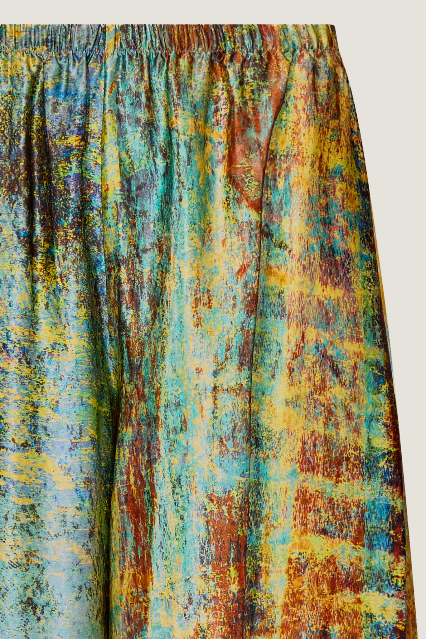 printed silk skirt pant with photographic surface