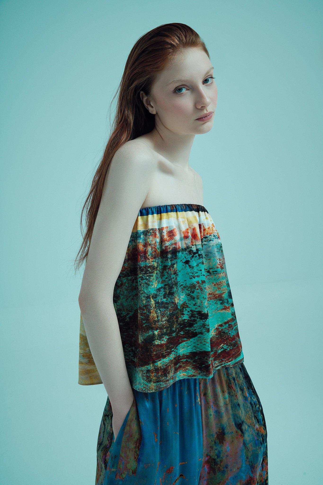 printed silk dual wear mini skirt with photographic surface