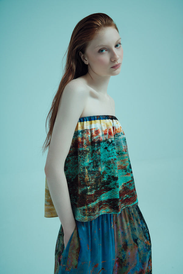 printed silk dual wear mini skirt with photographic surface