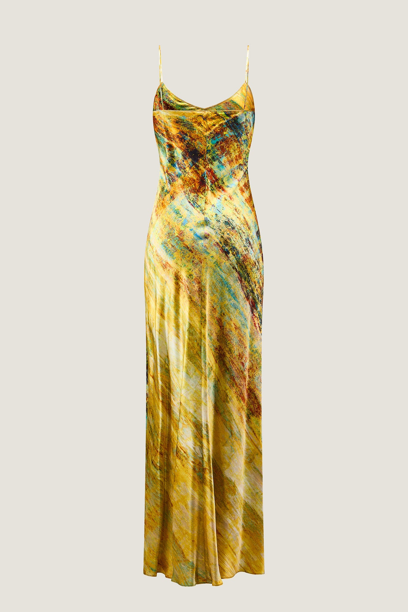 printed silk slip dress with photographic surface
