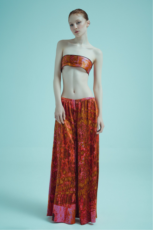 printed silk skirt pant with photographic surface