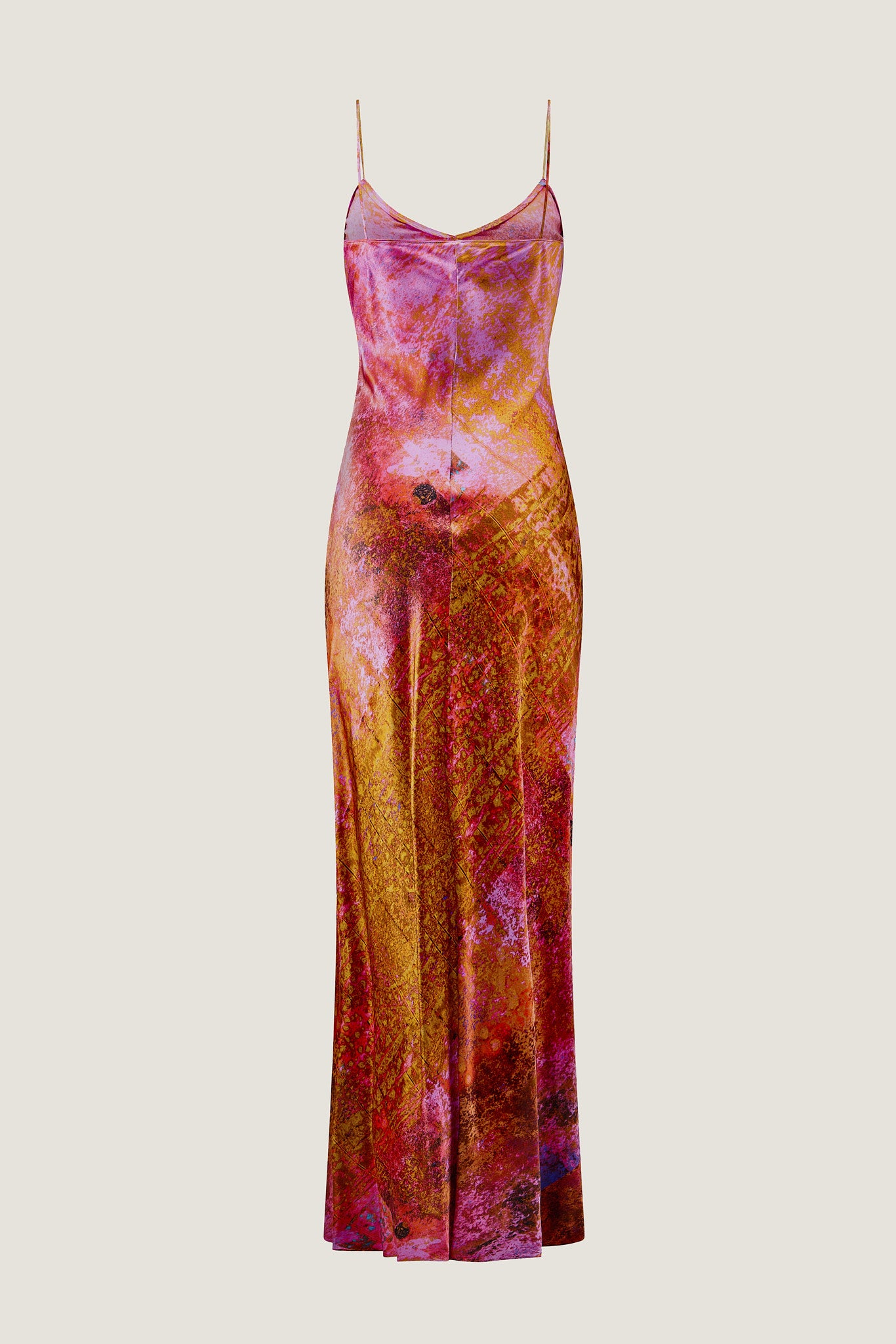 printed silk slip dress with photographic surface