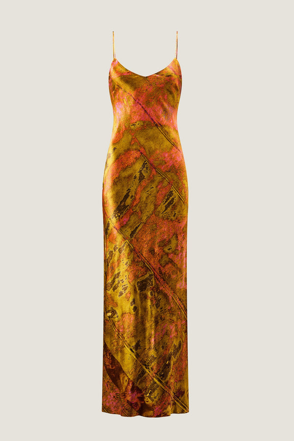 Long, abstract pattern slip dress